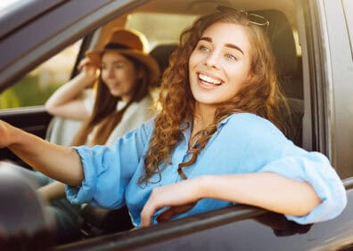 Woman driving in car