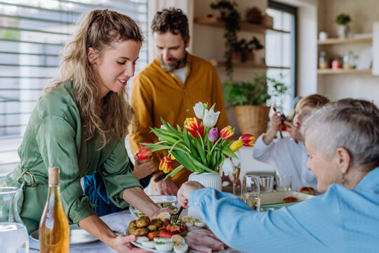 Family eating dinner together